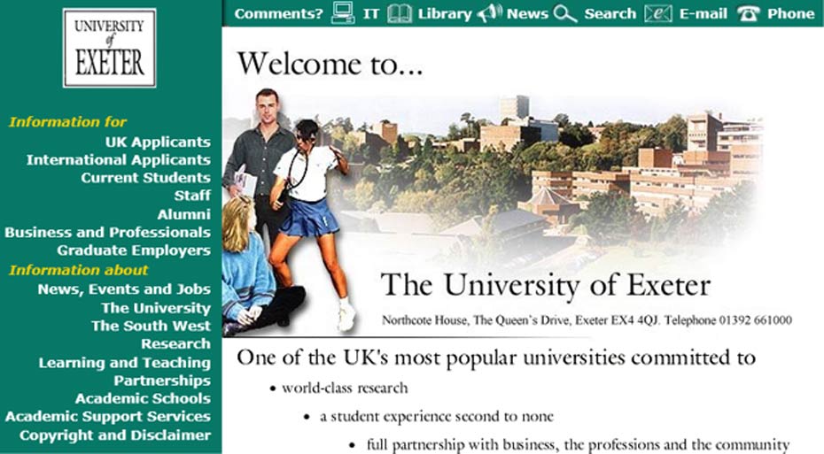 Image showing the University homepage as it was in 2002 following accessibility guidelines