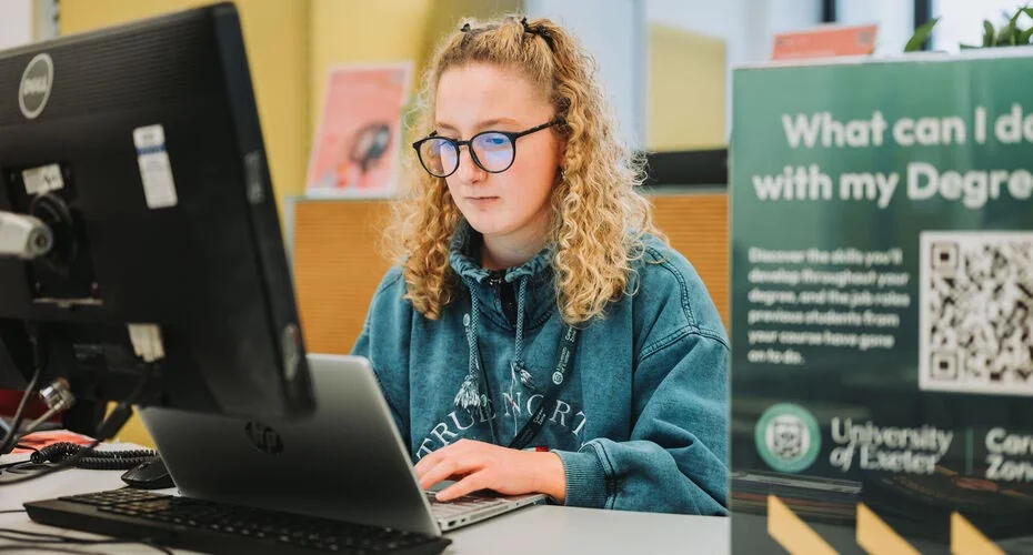 Student accessing information on a computer in the Careerzone