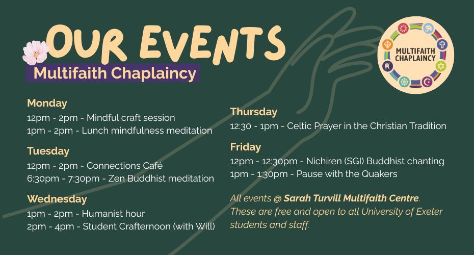 Multifaith Chaplaincy events in tern time for the 2026-27 academic year