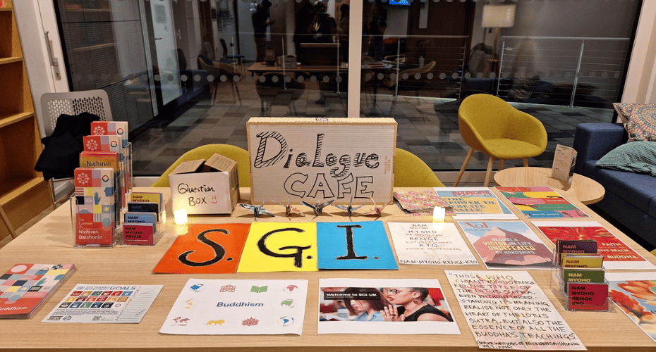 Image of a stall set up for an event named dialogue café