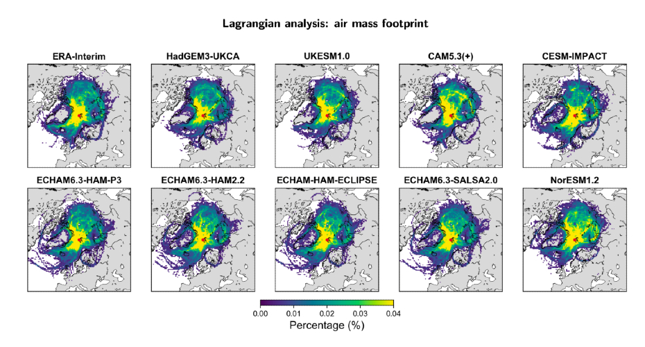 Image showing Lagrangian analysis - air mass footprint analysis for climate models participating in the GCM trajectory AeroCom experiment