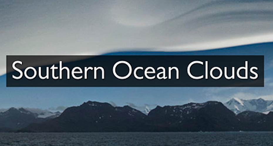 Image with the words 'Southern Ocean Clouds' within it, showing a skyline and mountains in the background.
