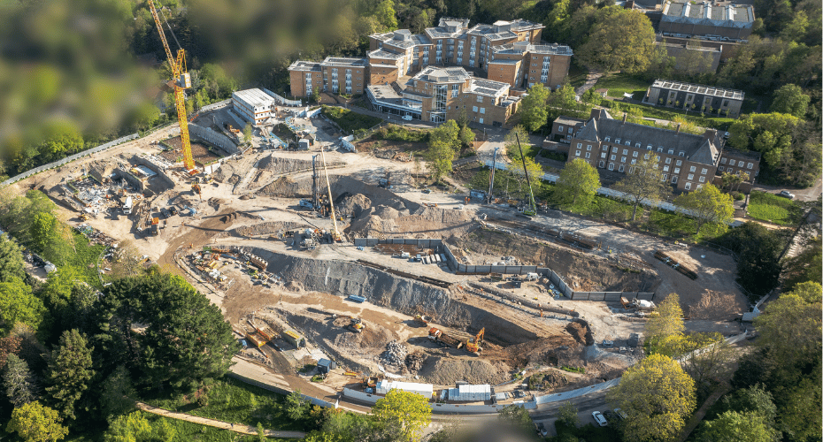 Drone shot of the construction at the West Park site