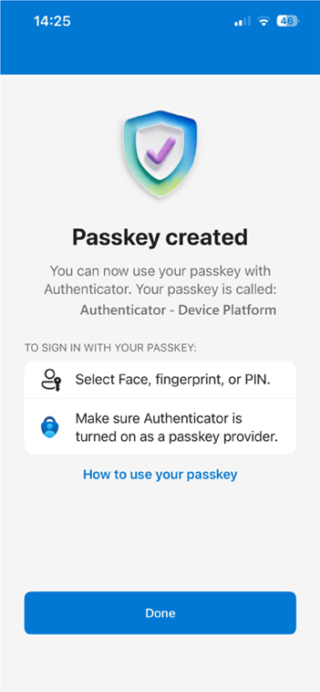 Third step to create a passkey in MS Authenticator