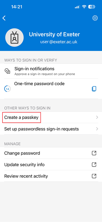 First step to create a passkey using MS Authenticator