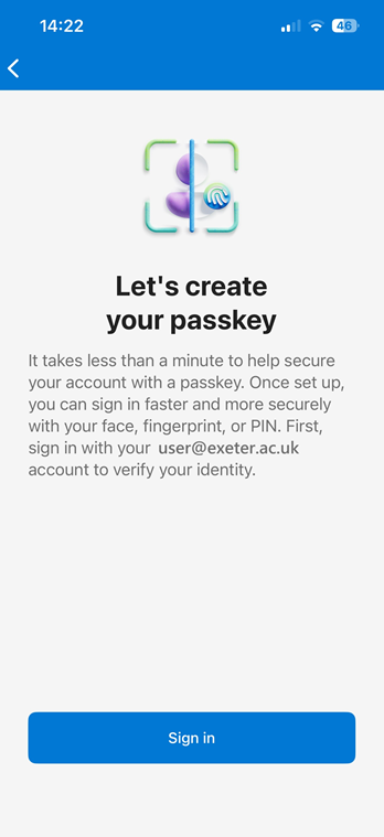 Second step to create a passkey in MS Authenticator